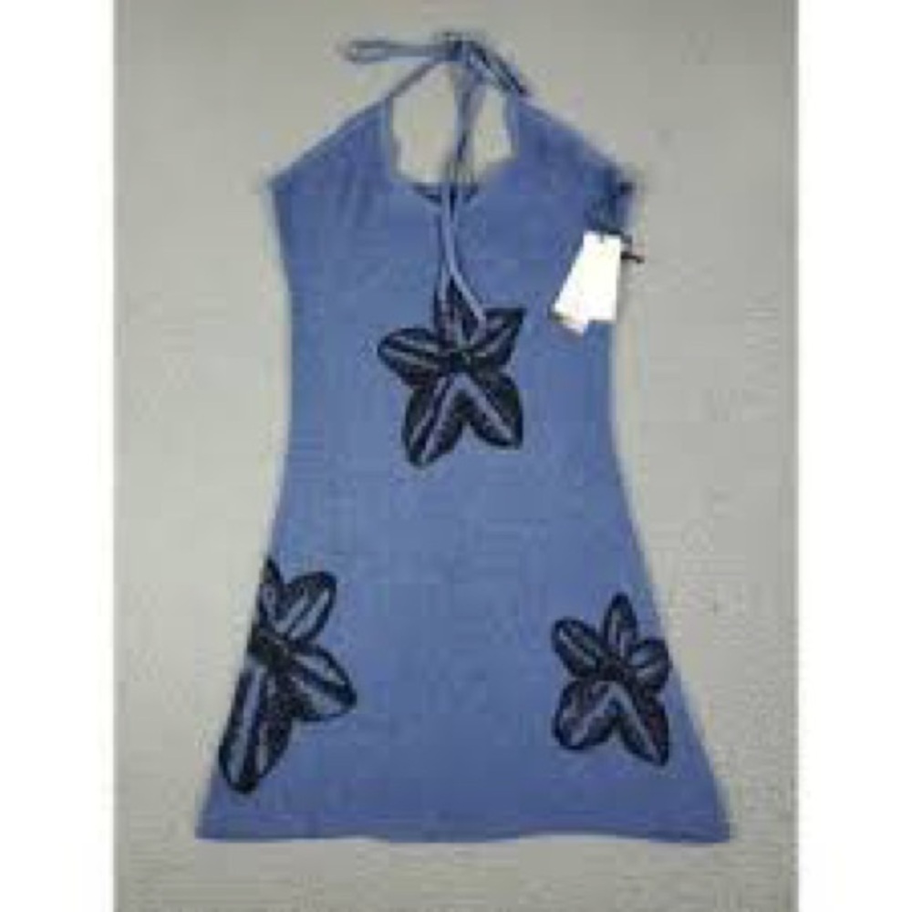 Honor The Gift Blue Halter Mini Dress Size L NWT Floral Print Cotton Streetwear